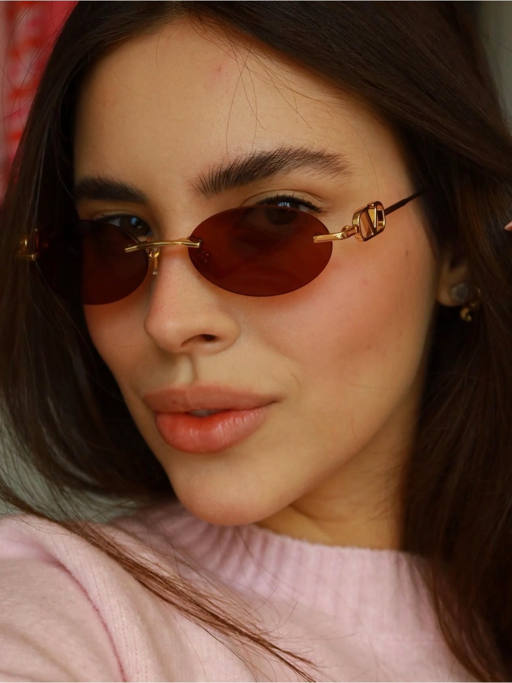 New Valentino VG0032S 002 Gold Oval Sunglasses Brown Lenses Authentic
